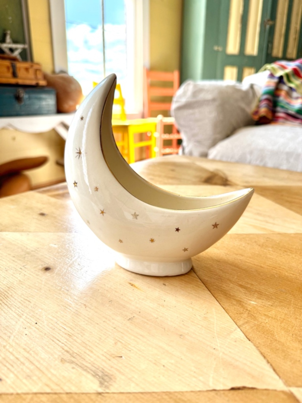 Vintage Moon Trinket Dish Planter Gold Stars